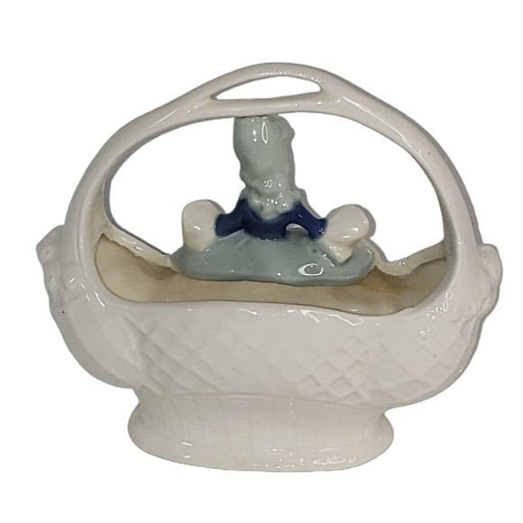 Graceful Vintage Japanese Blue and White Porcelain Lady Figurine Vase Edwardian - Picture 3 of 11